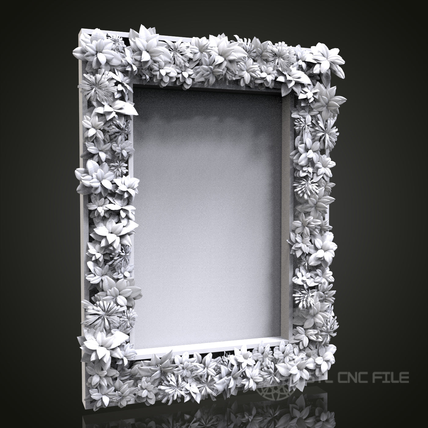 Floral Oasis - Dense Floral 3D CNC Engraved Wood Mirror Frame, Artcam Aspire STL Model for CNC Router, Luxurious Wall Mirror