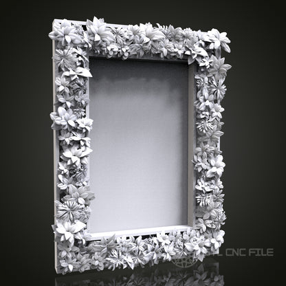 Floral Oasis - Dense Floral 3D CNC Engraved Wood Mirror Frame, Artcam Aspire STL Model for CNC Router, Luxurious Wall Mirror
