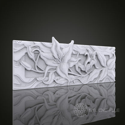 Floral Panel 3D Relief Art for CNC Router, Artcam, Aspire, Wall Decor, STL Model, Compatible with 3D Printers