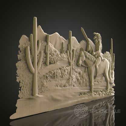 Desert Horseback Rider Relief Art STL Model for CNC Router Engraver - Wood Art Wall Decor - 3D Printer File for Artcam and Aspire