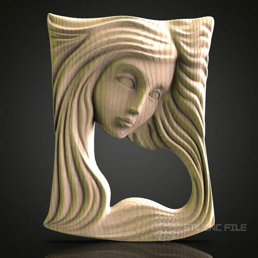 Art Nouveau Lady Mirror Frame 3D Model STL File, Elegant Decorative Relief for CNC Router – Compatible with Artcam, Aspire