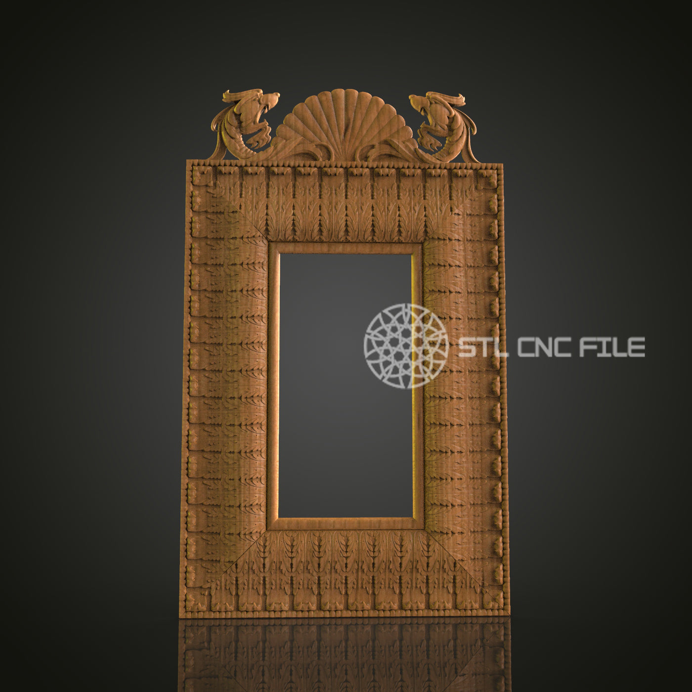 Elegant Shell and Dolphin 3D Frame STL Model for CNC Router Engraver - Artcam, Aspire, CNC Files, Wall Decor, 3D Printer