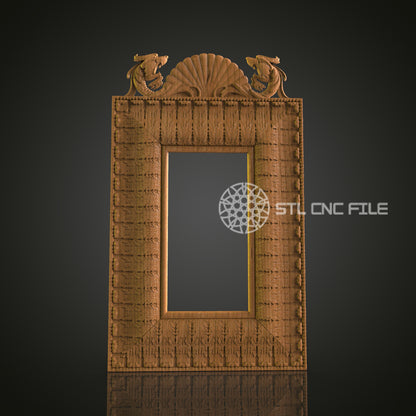 Elegant Shell and Dolphin 3D Frame STL Model for CNC Router Engraver - Artcam, Aspire, CNC Files, Wall Decor, 3D Printer