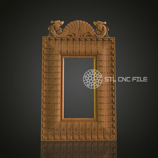 Elegant Shell and Dolphin 3D Frame STL Model for CNC Router Engraver - Artcam, Aspire, CNC Files, Wall Decor, 3D Printer