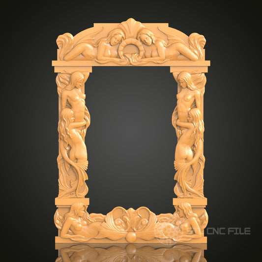 Detailed Mermaid Theme Frame Design STL Model for CNC Router Engraver - Artcam, Aspire, CNC Files, 3D Printer Compatible, Wall Decor