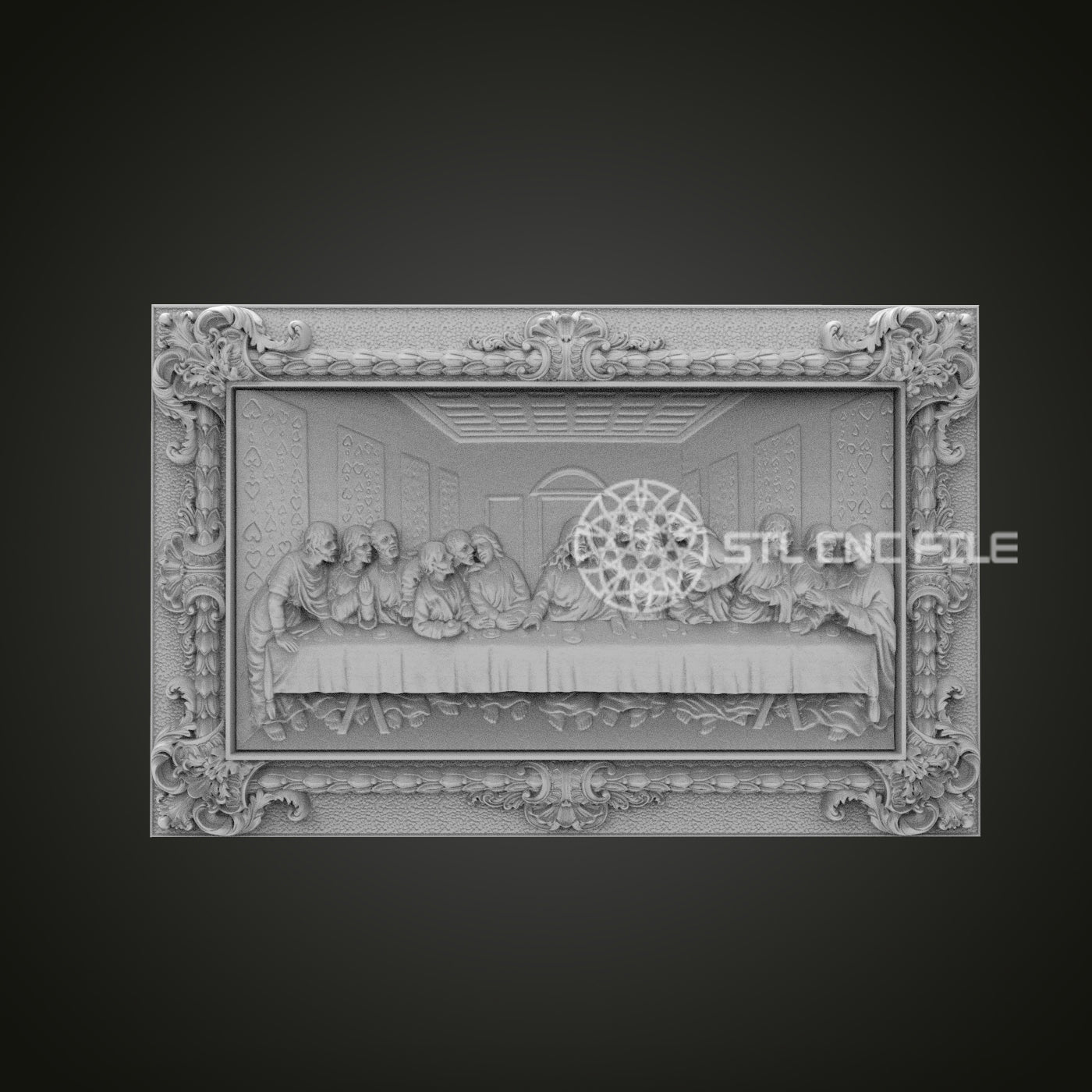Last Supper Relief STL File, Classical Scene Carving for CNC, Detailed Frame Design for Artcam, Aspire