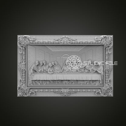 Last Supper Relief STL File, Classical Scene Carving for CNC, Detailed Frame Design for Artcam, Aspire