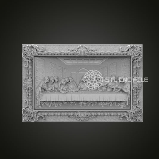 Last Supper Relief STL File, Classical Scene Carving for CNC, Detailed Frame Design for Artcam, Aspire