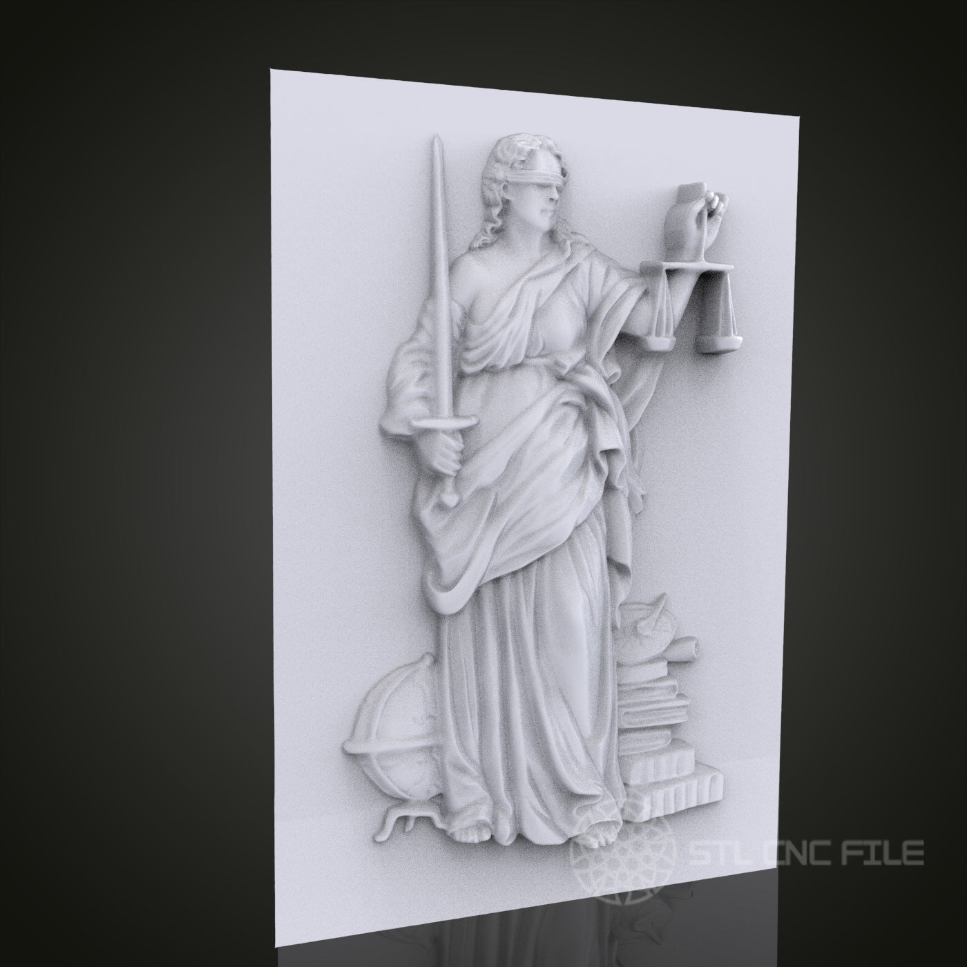 Lady Justice 3D Relief Art for CNC Router, Artcam, Aspire, Wall Decor, STL Model, Compatible with 3D Printers
