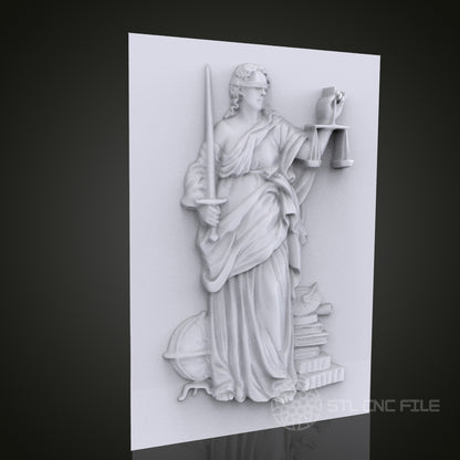 Lady Justice 3D Relief Art for CNC Router, Artcam, Aspire, Wall Decor, STL Model, Compatible with 3D Printers