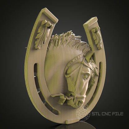 Equestrian Majesty - 3D Printed Horse in Horseshoe, CNC Router File, STL Model, Artcam, Aspire, Equine Wall Decor, Digital Wood Art