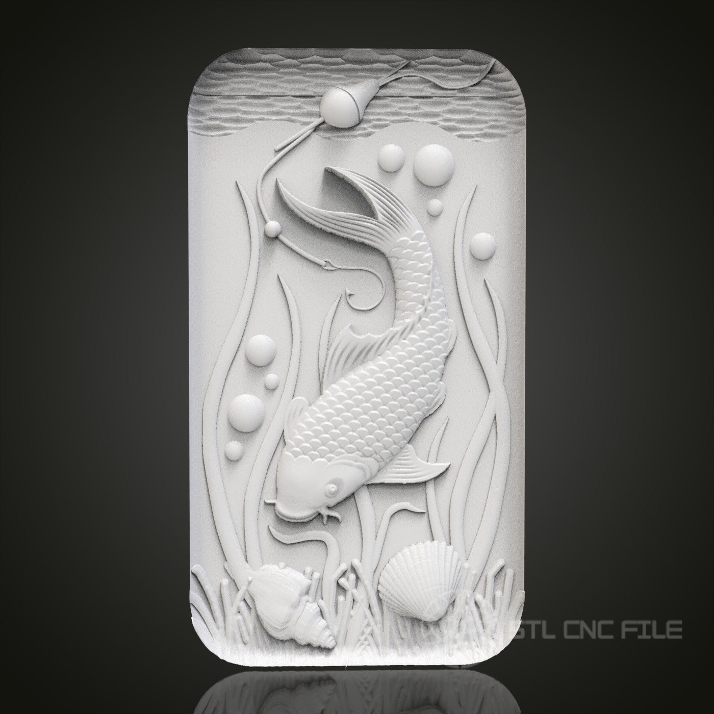 Serenity Stream - Koi Fish 3D CNC Engraved Wood Panel, Artcam Aspire STL Model for CNC Router, Peaceful Aquatic Art