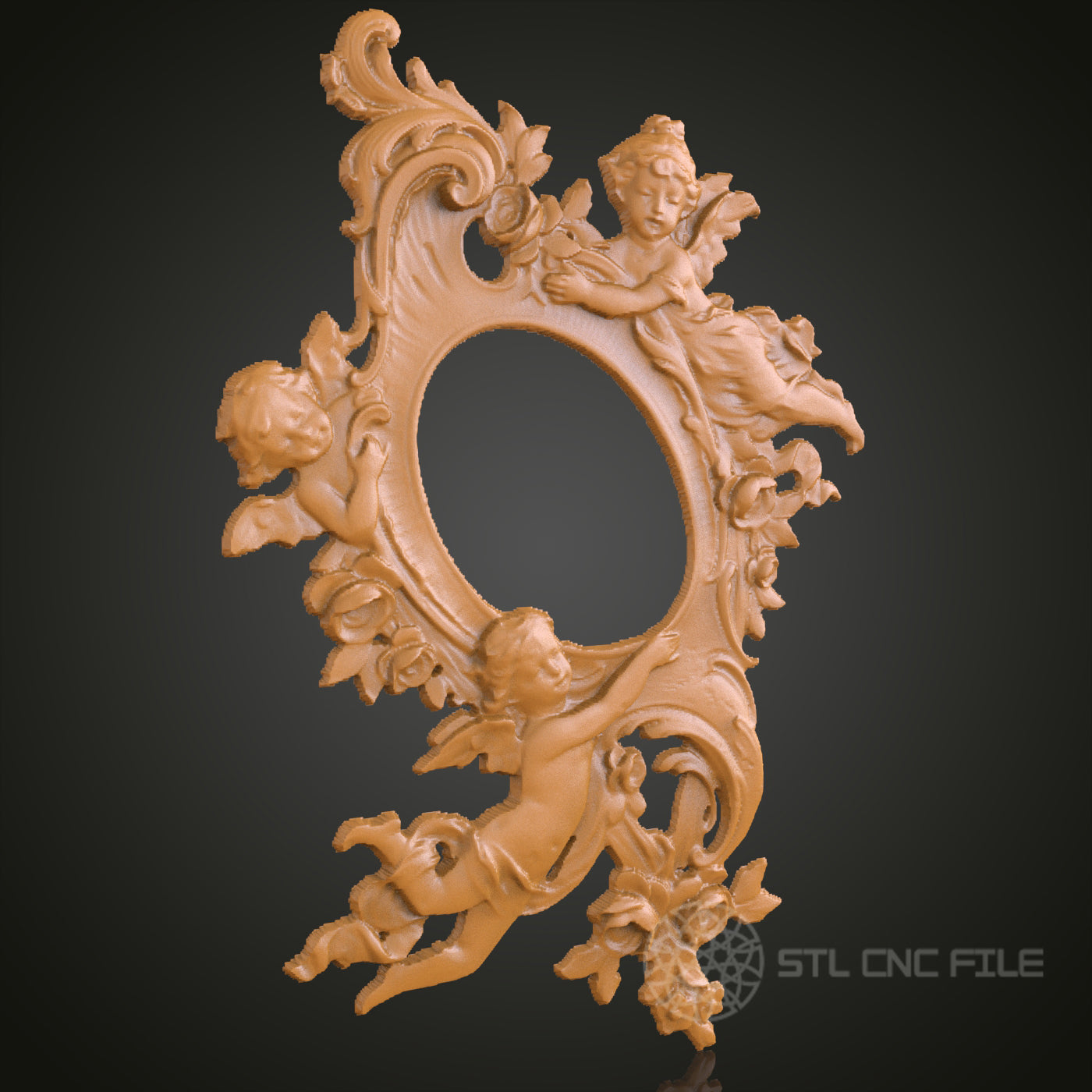 Baroque Cherub Frame 3D Relief Art for CNC Router, Artcam, Aspire, Wall Decor, STL Model, Compatible with 3D Printers