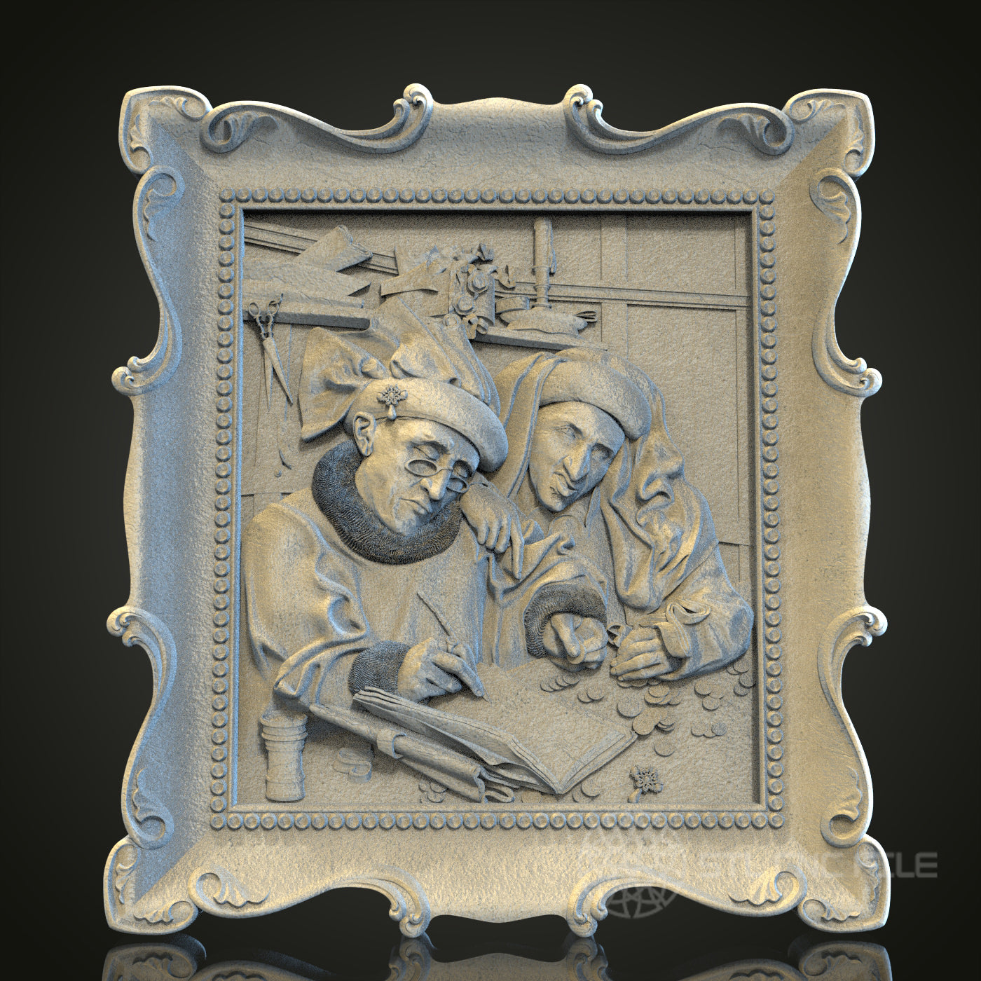 Medieval Scholars 3D STL File, CNC and 3D Printer Model, Historical Art, Artcam Aspire, Educational Wall Decor