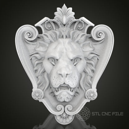 Regal Lion Shield Relief | STL Model for CNC Router, 3D Printer | Aspire, Artcam, CNC Files