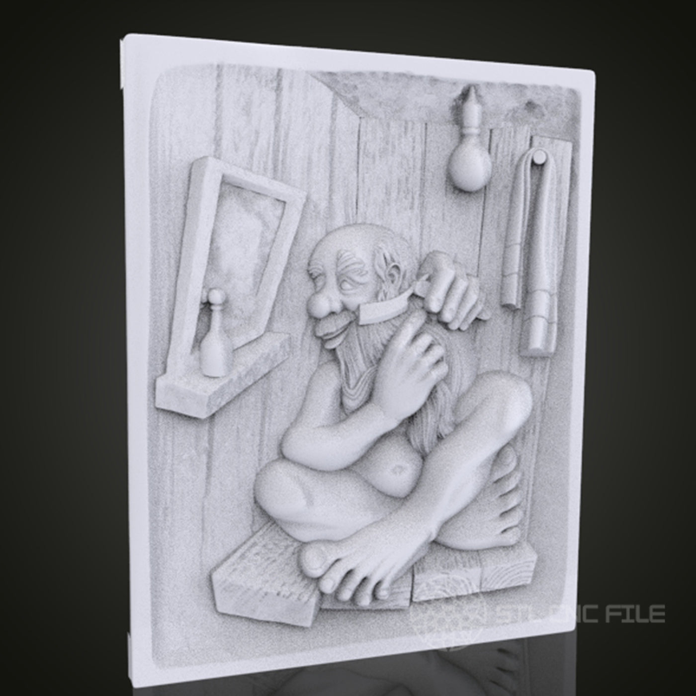 Charming 3D Carving of a Man Grooming for CNC Router, Artcam, Aspire, Wall Art Decor, STL Model, Compatible with 3D Printers