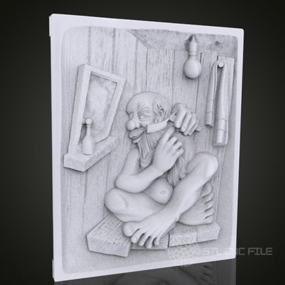 Charming 3D Carving of a Man Grooming for CNC Router, Artcam, Aspire, Wall Art Decor, STL Model, Compatible with 3D Printers