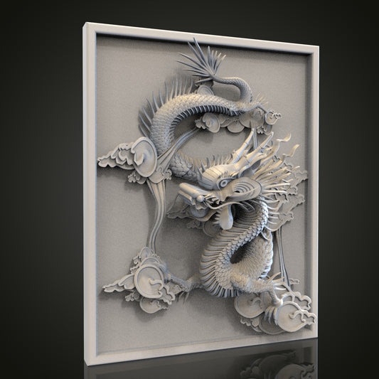 Dragon Relief Panel STL Model for CNC Router Engraver, Artcam, Aspire, Wood, Wall Decor
