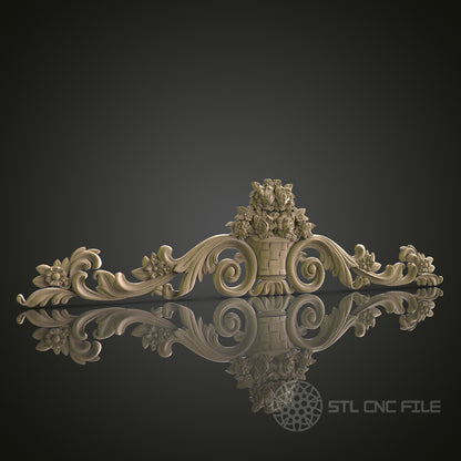 Ornate Floral Basket Pediment for CNC and 3D Printing - STL File