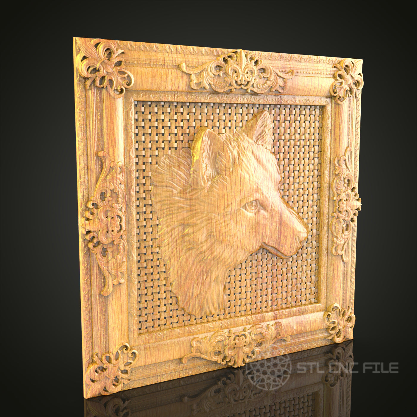 Fox Portrait in Ornate Frame 3D STL Model for CNC Router - Wood Carving Digital File, Elegant Wall Art