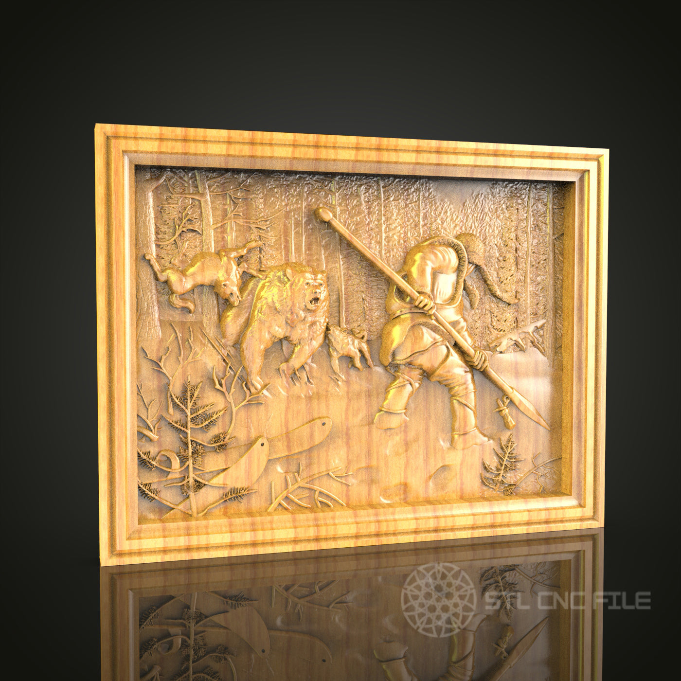 Hunter in the Wild - 3D CNC Engraved Wall Art, Wood Wall Decor, Artcam Aspire STL Model for CNC Routers and 3D Printers