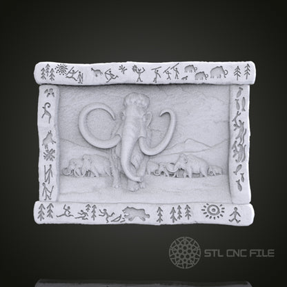 Woolly Mammoth 3D Relief Art for CNC Router, Artcam, Aspire, Wall Decor, STL Model, Compatible with 3D Printers