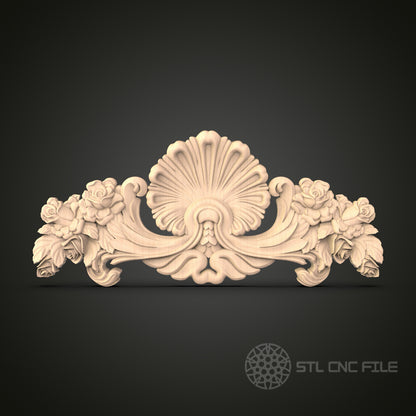 Rococo Style Floral Swag 3D Model STL File, Ornate Flower and Shell Motif for CNC Router – Compatible with Artcam, Aspire