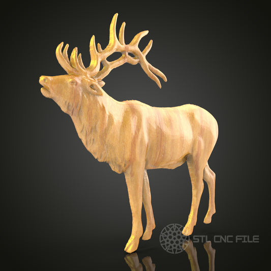 Elegant Stag in Repose – CNC Router STL Model for Majestic Wood Art