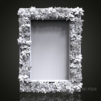 Floral Oasis - Dense Floral 3D CNC Engraved Wood Mirror Frame, Artcam Aspire STL Model for CNC Router, Luxurious Wall Mirror
