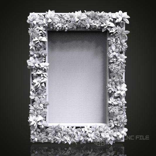 Floral Oasis - Dense Floral 3D CNC Engraved Wood Mirror Frame, Artcam Aspire STL Model for CNC Router, Luxurious Wall Mirror