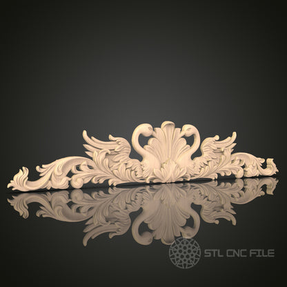 Swan Symphony Relief 3D Model STL File, Ornate Swan Decor for CNC Router – Compatible with Artcam, Aspire