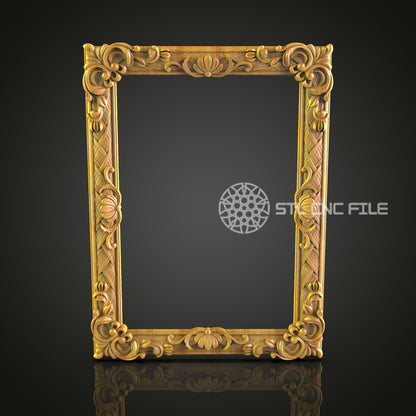 Exquisite Carved Frame STL File for CNC, Elegant Floral and Spiral Wood Art File for Artcam, Aspire