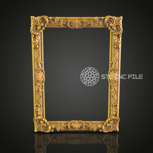 Exquisite Carved Frame STL File for CNC, Elegant Floral and Spiral Wood Art File for Artcam, Aspire