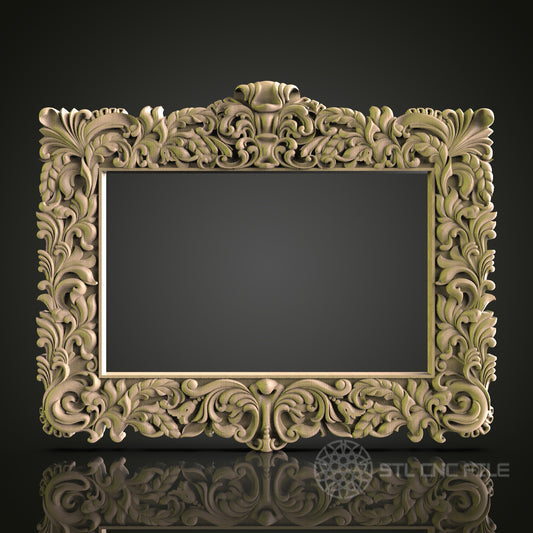 Baroque Style Picture Frame 3D Model STL File, Elaborate Floral Carving for CNC Router – Compatible with Artcam, Aspire