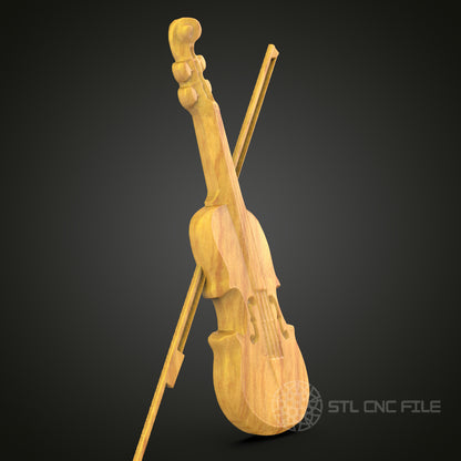 Violin and Bow CNC Carving STL File - Musical Instrument Design, Compatible with Artcam, Aspire