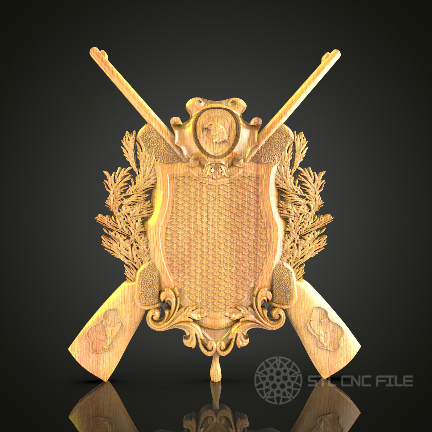 Noble Crest - Armorial Shield 3D CNC Engraved Wood Panel, Heraldic Wall Art, Artcam Aspire STL Model for CNC Router, Medieval Decor