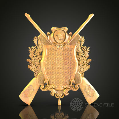 Noble Crest - Armorial Shield 3D CNC Engraved Wood Panel, Heraldic Wall Art, Artcam Aspire STL Model for CNC Router, Medieval Decor