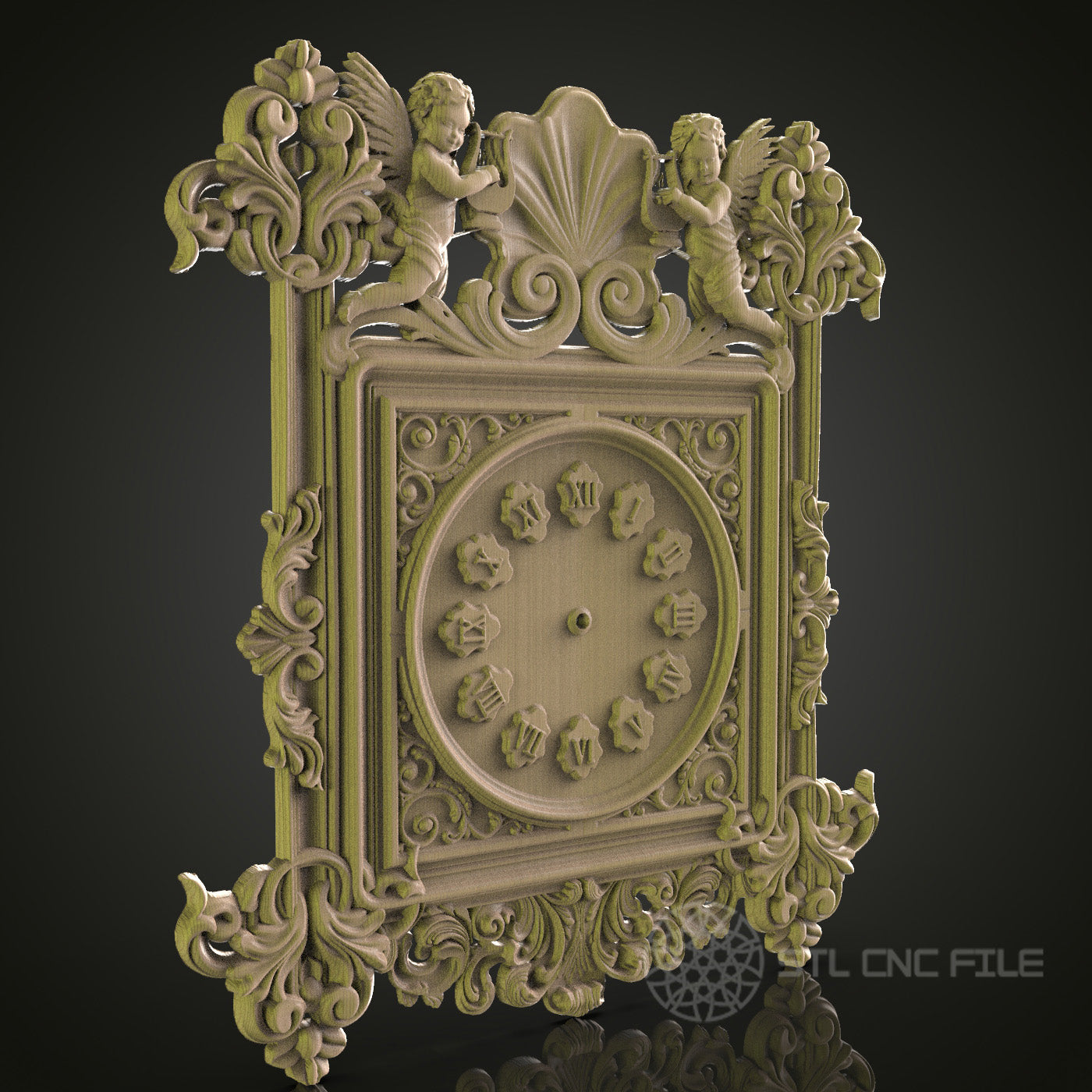 Ornate Angel Clock Wall Decor - STL Model for CNC Router, 3D Printer - Artcam, Aspire Compatible