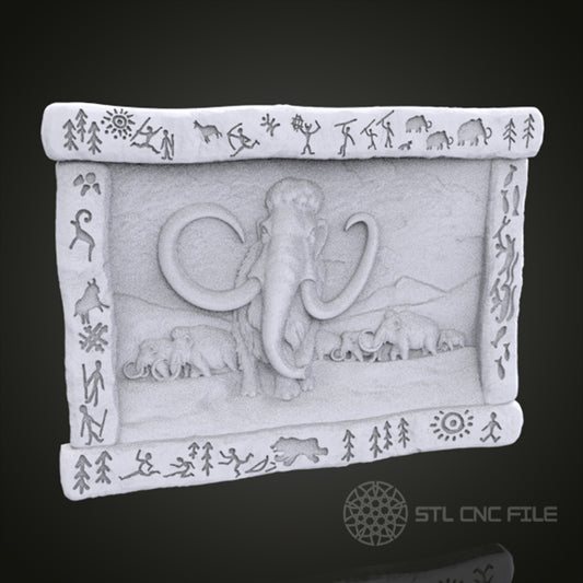 Woolly Mammoth 3D Relief Art for CNC Router, Artcam, Aspire, Wall Decor, STL Model, Compatible with 3D Printers