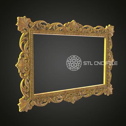 Elegant Ornate Golden Frame 3D Model for CNC - Artcam, Aspire, STL Files