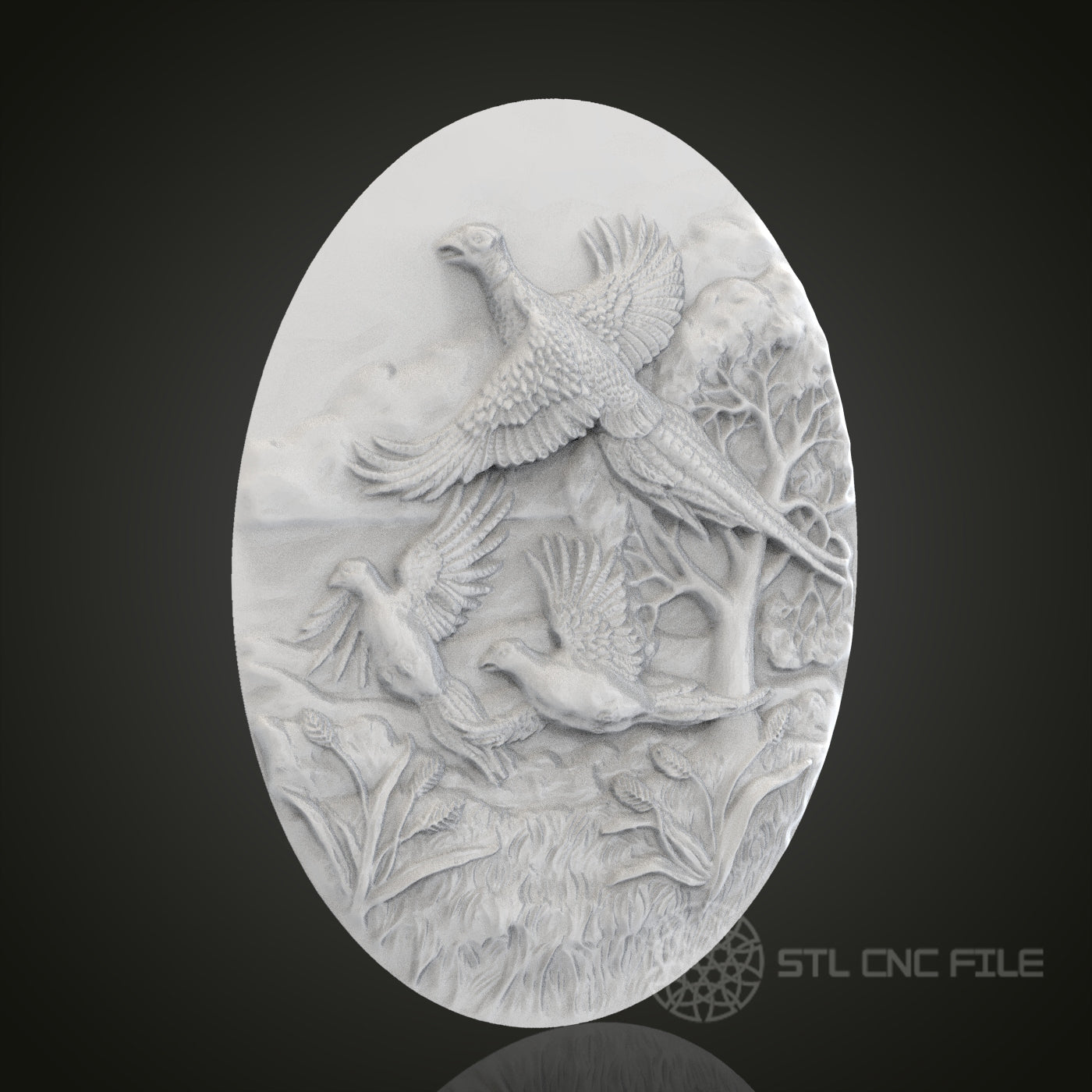 Birds in Flight Oval 3D Relief Art for CNC Router, Artcam, Aspire, Wall Decor, STL Model, Compatible with 3D Printers