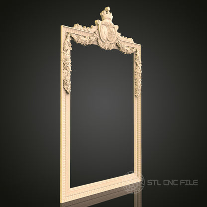 Ornate Mirror Frame CNC Carving STL File - Luxurious Rococo Style, Compatible with Artcam, Aspire