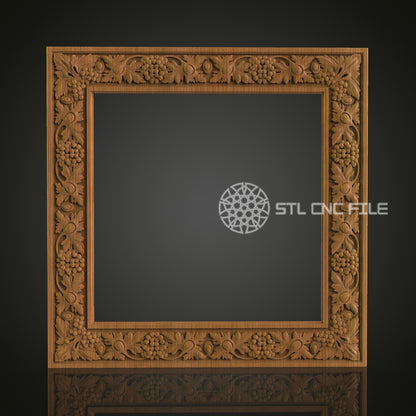 Detailed 3D Grape Vine Frame STL Model for CNC Router Engraver - Artcam, Aspire, CNC Files, Wall Decor, 3D Printer