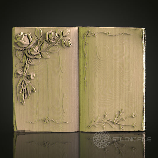 Rose Bouquet Book Cover 3D Model STL File, Elegant Floral Relief for CNC Router – Compatible with Artcam, Aspire