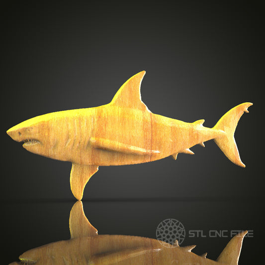 Shark 3D STL Model for CNC Router - Predatory Fish Wood Carving Digital File, Ocean Art Decor