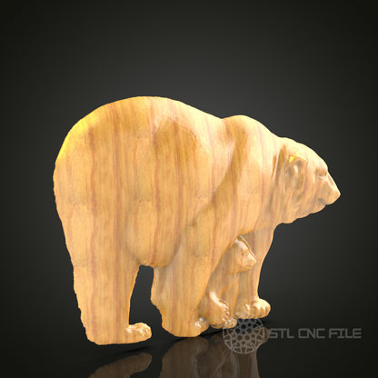 Bear Family 3D STL Model for CNC Router - Mother Bear and Cub Carving Digital File, Heartwarming Wildlife Art (Copie)