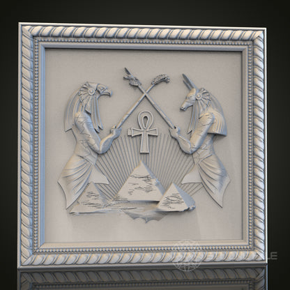 Ancient Egyptian Gods Relief Panel STL Model for CNC Router Engraver, Artcam, Aspire, Wood Art Wall Decor
