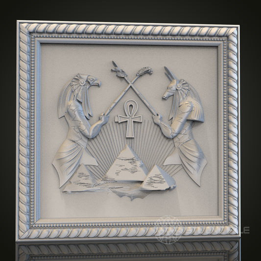 Ancient Egyptian Gods Relief Panel STL Model for CNC Router Engraver, Artcam, Aspire, Wood Art Wall Decor