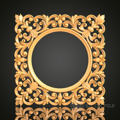 Floral Round 3D Frame STL Model for CNC Router, Artcam Aspire CNC Files, Wood Art Decor