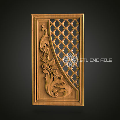 Elegant Floral and Lattice Panel STL File for CNC Router - Refined Wood Carving Design for Home and Garden Decor